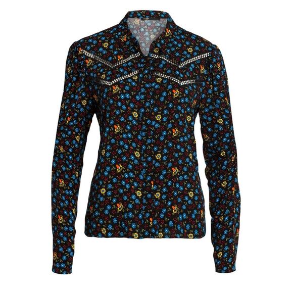 Maje Floral Print Ladder-Seam Snap Button Shirt Women’s Size 1/ Small - Picture 3 of 12